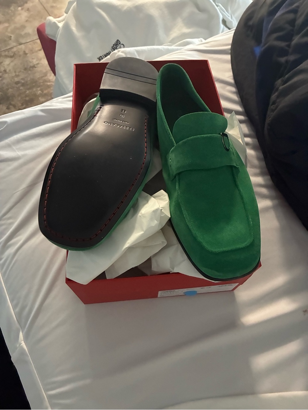 Salvatore Ferragamo Emerald Green Suede Penny Loafers - Picture 4 of 5